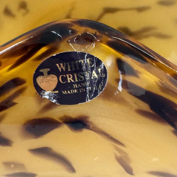 Vintage Murano White Crystal Leopard Art Glass Made In Italy Amber w/Stickers - Picture 2 of 10